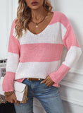 Casual Contrast Striped V-neck Sweater
