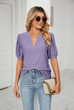 CASUAL V-NECK HOLLOW BUBBLE SLEEVE LOOSE T-SHIRT