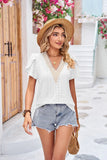 V-NECK LACE STITCHING SHORT SLEEVE LOOSE T-SHIRT