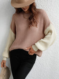 CLASSY ROUND NECK LONG SLEEVE STRIPED LOOSE SWEATER