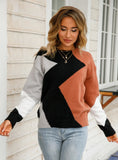 Long Sleeve Round Neck Diamond Sweater
