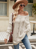 STYLISH SOLID COLOR BUTTONED LOOSE PULLOVER SWEATER