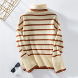 Lapel Striped High Neck Sweater