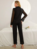 Breathable Comfort Black Lace-Trimmed Pajama Set