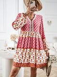 VACATION AND LEISURE BOHEMIAN LONG SLEEVE PRINT DRESS
