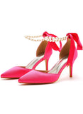 7 CM RIBBON BEADED STILETTO SANDALS