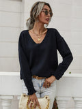 FASHION SOLID COLOR PULLOVER LOOSE BUTTONS SWEATER