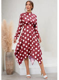 CASUAL IRREGULAR LONG-SLEEVED POLKA-DOT DRESS