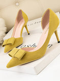 SHALLOW-MOUTHED POINTED SUEDE BOW SHOES
