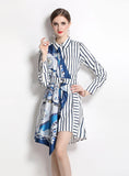 STRIPED LONG-SLEEVED IRREGULAR SHIRT DRESS