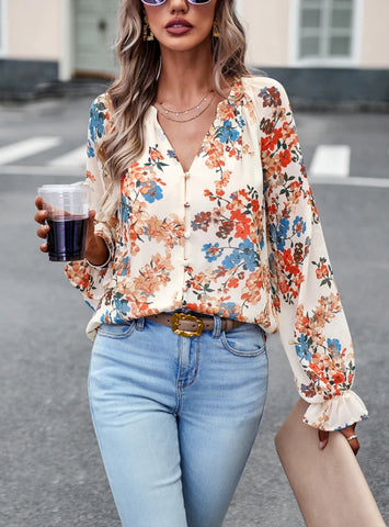 WOMEN LONG SLEEVE FLORAL SHIRT