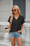 SOLID COLOR BUTTON HOODED LOOSE SHORT SLEEVE T-SHIRT