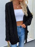 CLASSY LOOSE MEDIUM AND LONG TWISTED ROPE KNITTED CARDIGAN JACKET