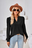 SOLID COLOR V-NECK LONG SLEEVE LOOSE T-SHIRT