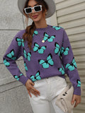FASHION PRINTED BUTTERFLY ROUND NECK LOOSE SWEATER