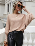 FASHION LOOSE SOLID COLOR BAT SLEEVE SWEATER