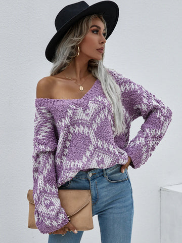 FASHION LOOSE LARGE SIZE KNITTED PULLOVER SWEATER