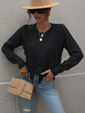 FASHION LOOSE SOLID COLOR FRINGED PULLOVER SWEATER