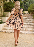 SUMMER WAIST V-NECK PRINT SHORT DRESS