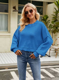 FASHION LOOSE SHORT PULLOVER LONG SLEEVE ROUND NECK SWEATER
