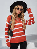 CLASSY HIGH NECK STRIPED LONG SLEEVE ZIPPER SWEATER