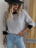 CLASSY KNITWEAR WOMEN'S SPLICED PULLOVER LOOSE SWEATER