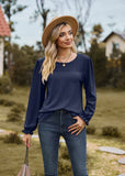 SPLICED ROUND NECK LONG SLEEVE T-SHIRT