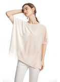 FASHION ROUND BECK BAT SLEEVE TASSEL TOP