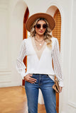 V-NECK LACE STITCHING LONG SLEEVE T-SHIRT