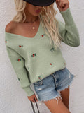 FASHION PRINTED V-NECK LOOSE PULLOVER SWEATER