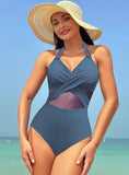 SOLID COLOR MESH ONE-PIECE BIKINI