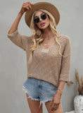FASHION V-NECK LOOSE SOLID COLOR PULLOVER SWEATER