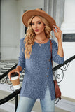 ROUND NECK BUTTON SPLIT LONG SLEEVE T-SHIRT