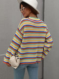 FASHION SPLICED LOOSE ROUND NECK STRIPED SWEATER