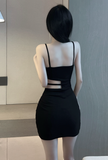 Elegant Sling Mini Dress with Midriff Cut - out Detail
