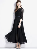 Black Lace 3/4 Sleeve A Line Party Maxi Dress