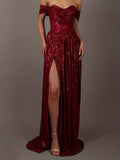 Glamorous Sequin Dress with Thigh-High Slit
