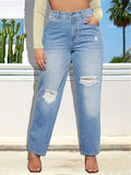 Plus Size Casual High Rise Straight Leg Jeans