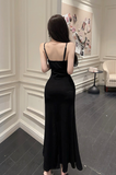 Elegant Pink Spaghetti - Strap Mermaid Dress with Rhinestones