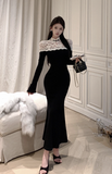Stylish Black Mermaid Dress with White Lace Detailing