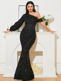 Black One-Shoulder Sequined Prom Dress