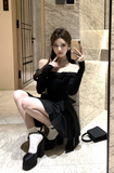 Stylish Long - Sleeve Mini Dress with Off - the - Shoulder Design