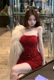 Glamorous Strapless Black Sequin Mini Dress for Parties