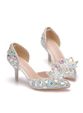 FINE-HEELED POINTED RHINESTONE SANDALS