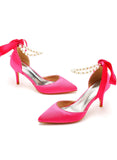 7 CM RIBBON BEADED STILETTO SANDALS
