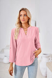 V-NECK CROPPED SLEEVE BUTTON LOOSE T-SHIRT