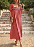 SOLID COLOR SQUARE NECK LONG DRESS