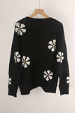 Contrasting Color Flower Print Sweater