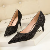 THIN HIGH-HEELED POINTED SEQUINED SHOES