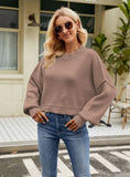 FASHION LOOSE SHORT PULLOVER LONG SLEEVE ROUND NECK SWEATER